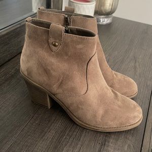 Tan booties with slight heel